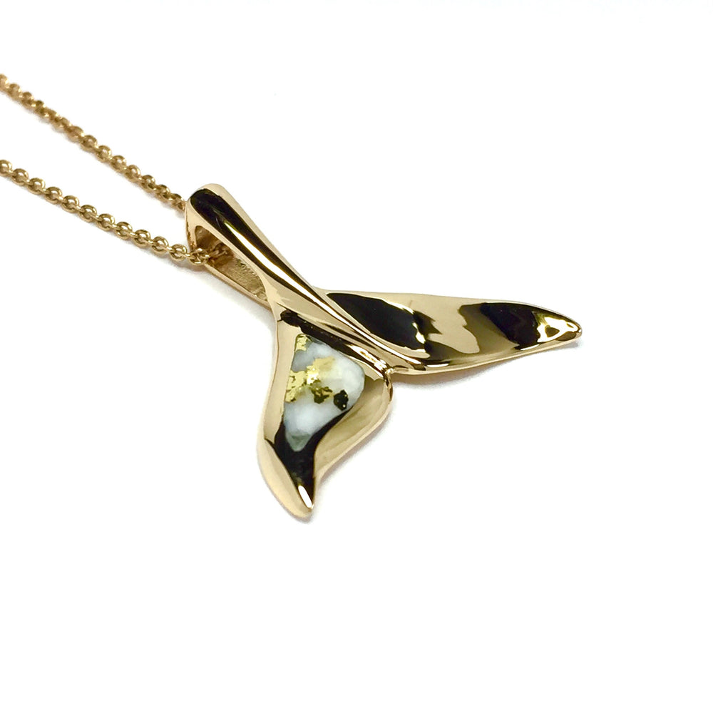 Whale tail necklaces gold in quartz single sided inlaid sea life pendant made of 14k yellow gold