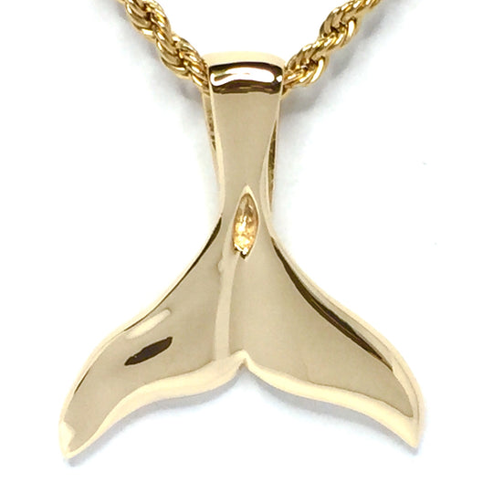 Whale Tail Necklaces gold in quartz single sided inlaid sea life pendant made of 14k yellow gold