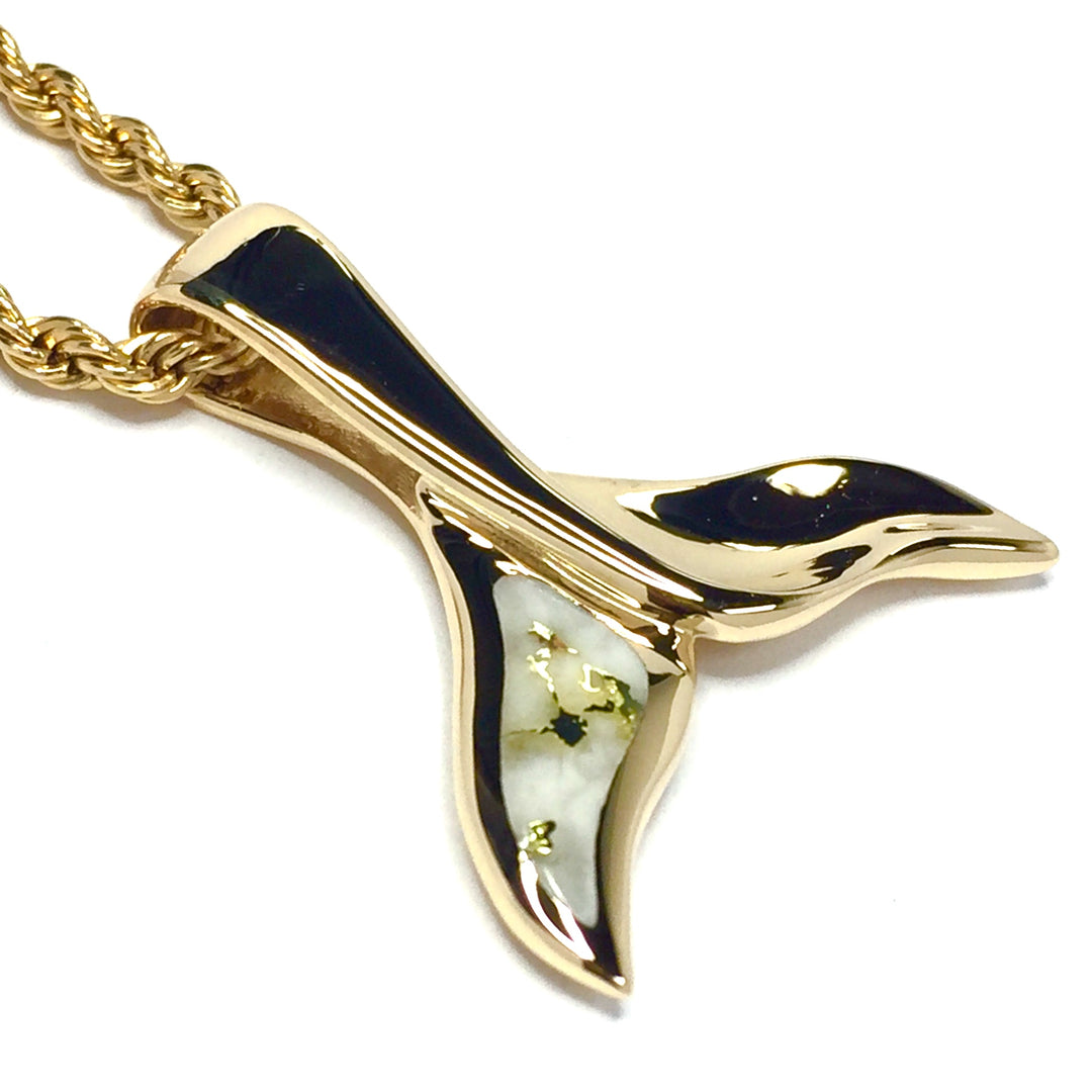 Whale Tail Necklaces gold in quartz single sided inlaid sea life pendant made of 14k yellow gold