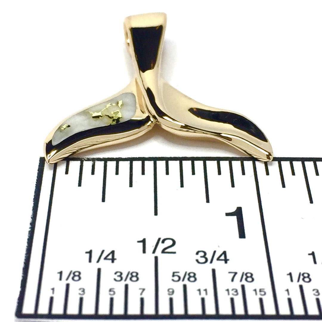 Whale Tail Necklaces gold in quartz single sided inlaid sea life pendant made of 14k yellow gold