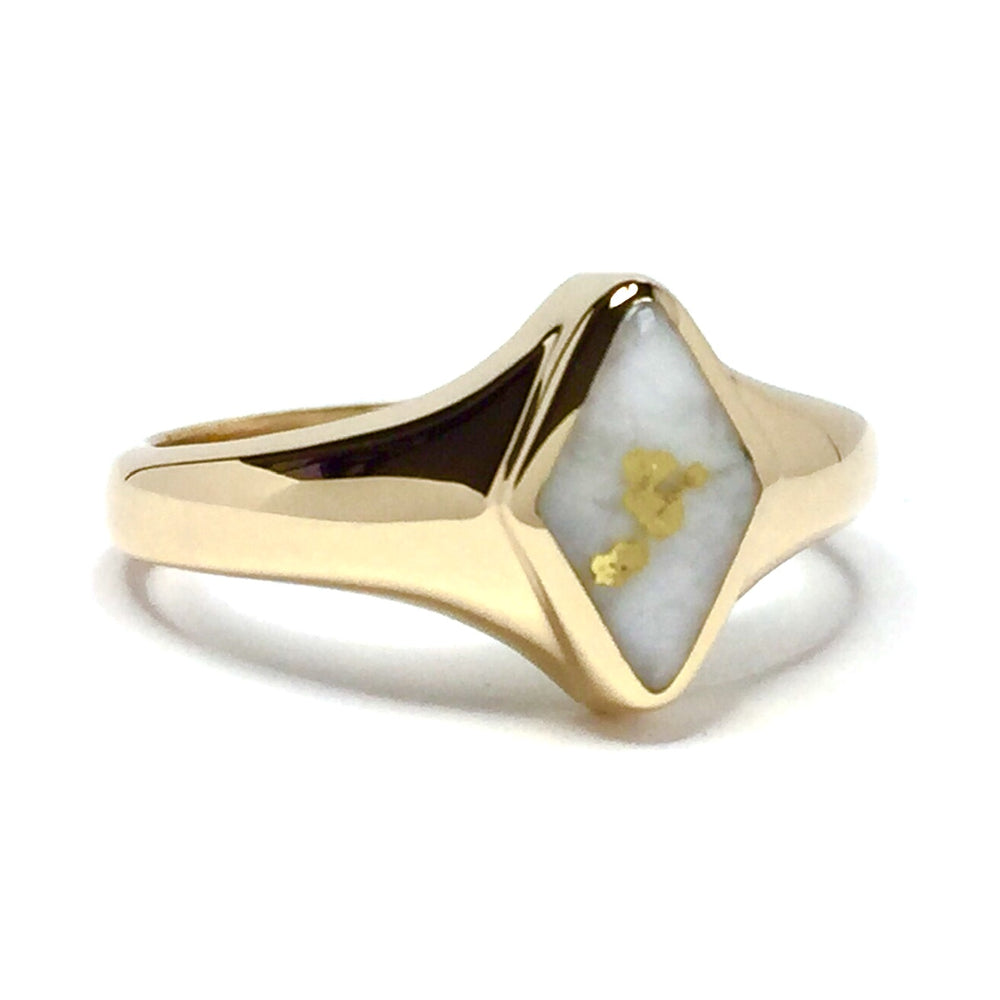 Gold Quartz Ring Diamond Shape Inlaid Design 14k Yellow Gold