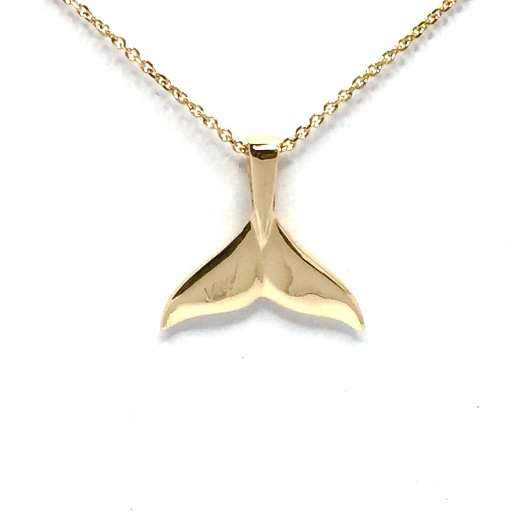 Whale Tail Necklaces double sided natural nuggets inlaid sea life pendant made of 14k yellow gold