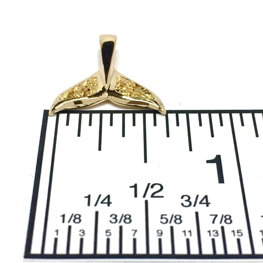 Whale Tail Necklaces double sided natural nuggets inlaid sea life pendant made of 14k yellow gold