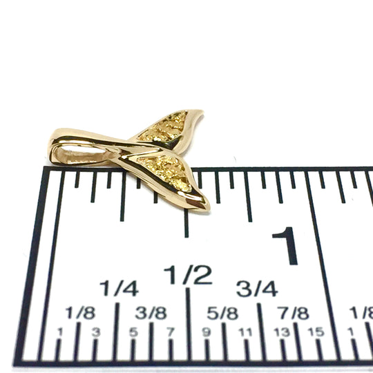 Whale Tail Necklaces double sided natural nuggets inlaid sea life pendant made of 14k yellow gold
