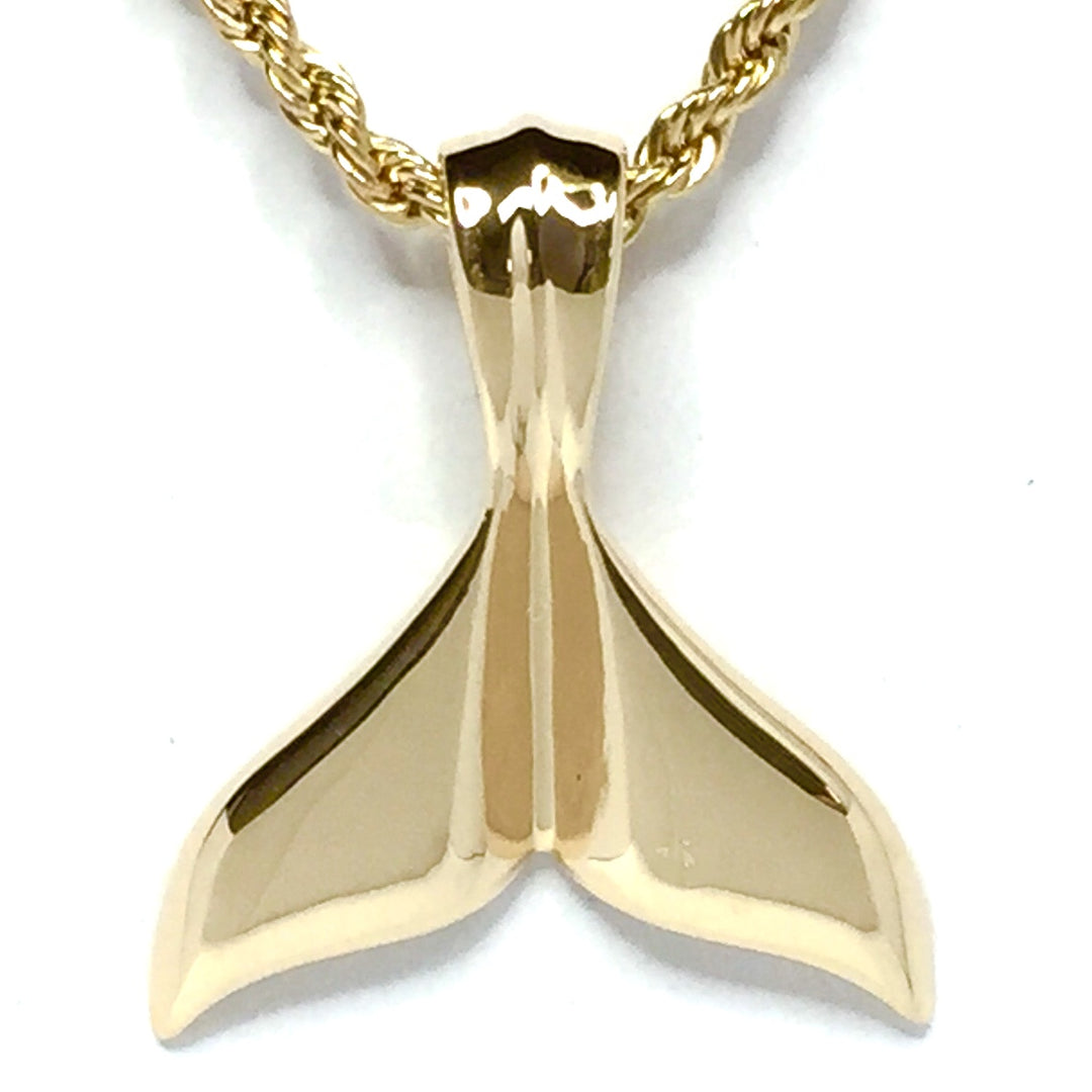 Whale Tail Necklaces Gold in quartz double sided inlaid sea life pendant made of 14k yellow gold