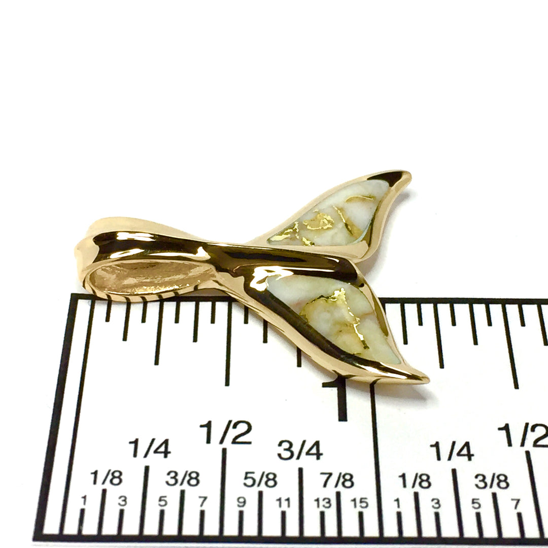 Whale Tail Necklaces Gold in quartz double sided inlaid sea life pendant made of 14k yellow gold