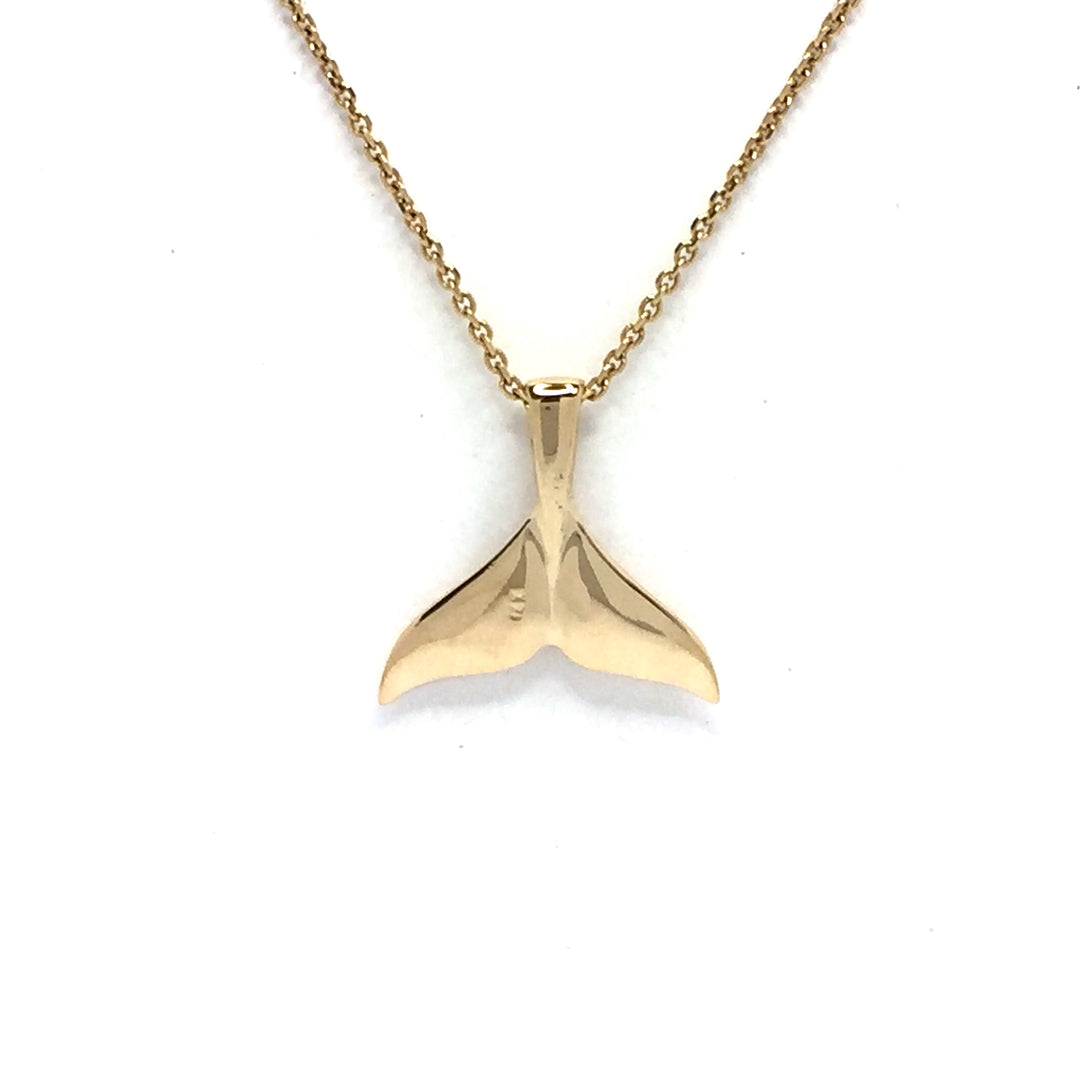 Whale Tail Pendant Realistic Design 14k Yellow Gold