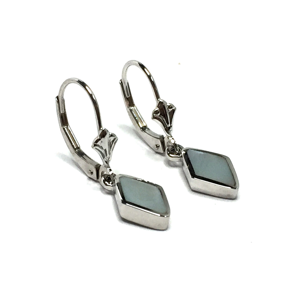 Mother Of Pearl Diamond Shape Inlaid Lever Back Earrings