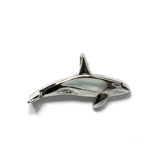 Mother Of Pearl Inlaid Orca Killer Whale Pendant