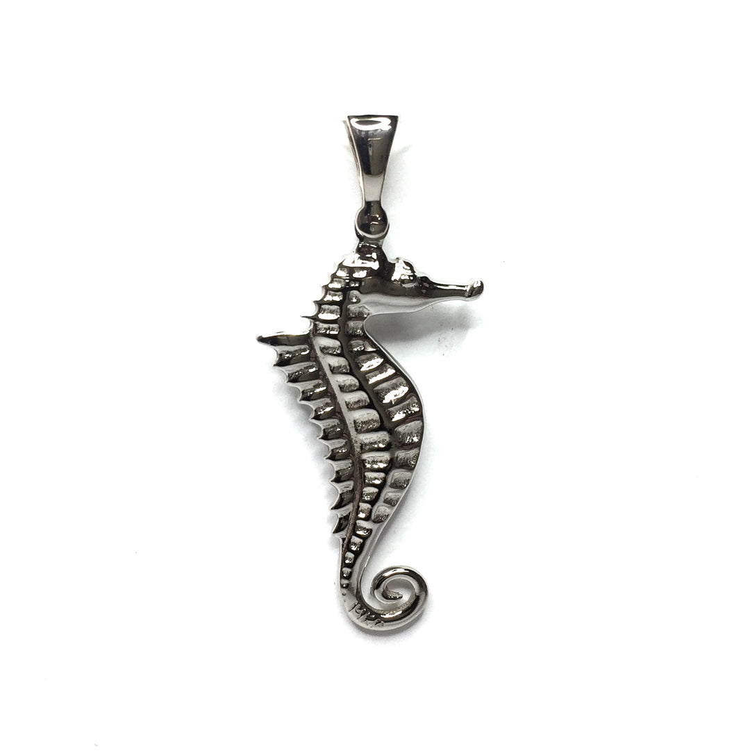 Opal Pendant Inlaid Realistic Sea Horse Design 14k White Gold