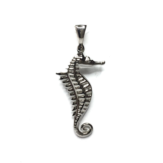 Opal Pendant Inlaid Realistic Sea Horse Design 14k White Gold