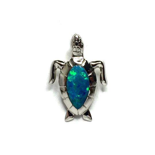 Opal Pendant Inlaid Realistic Sea Turtle Design 14k White Gold