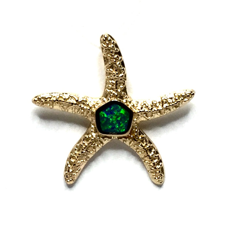 Opal Pendant Inlaid Realistic Star Fish Sea Life Design 14k Yellow Gold
