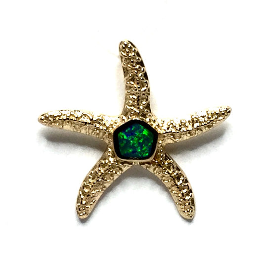 Opal Pendant Inlaid Realistic Star Fish Sea Life Design 14k Yellow Gold