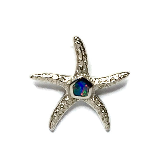 Opal Pendant Inlaid Realistic Star Fish Design 14k White Gold