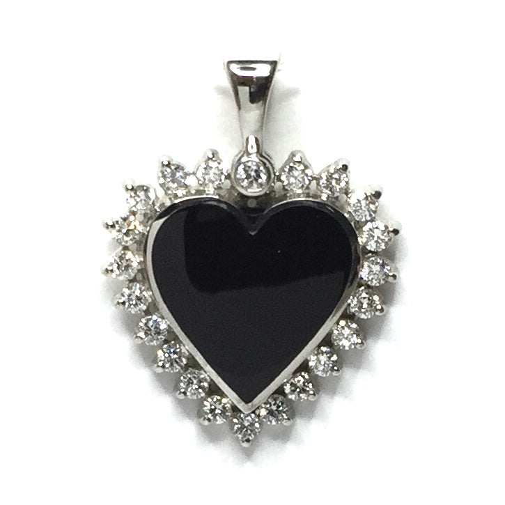 Onyx Heart Shape Inlaid .55Ctw Diamond Pendant