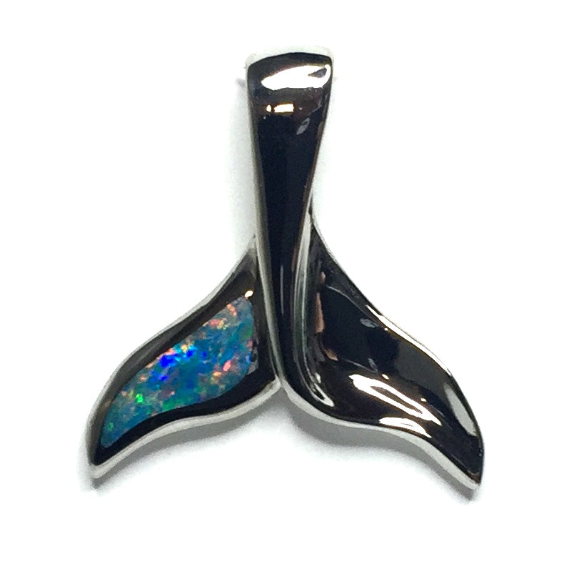 Whale tail necklaces natural opal inlaid sea life pendant made of 14k white gold