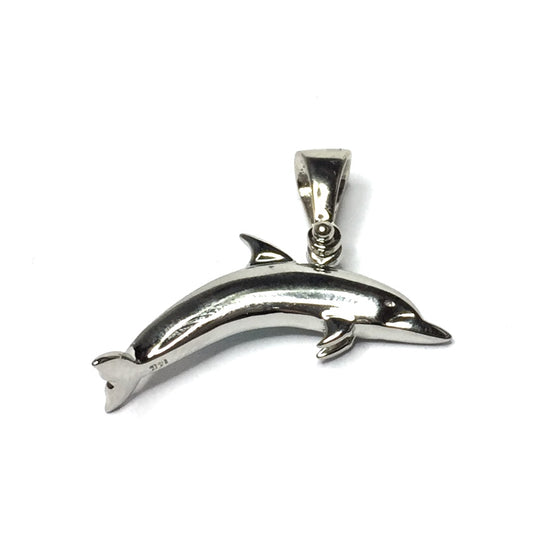 Opal Pendant Inlaid Sea Life Dolphin Design 14k White Gold