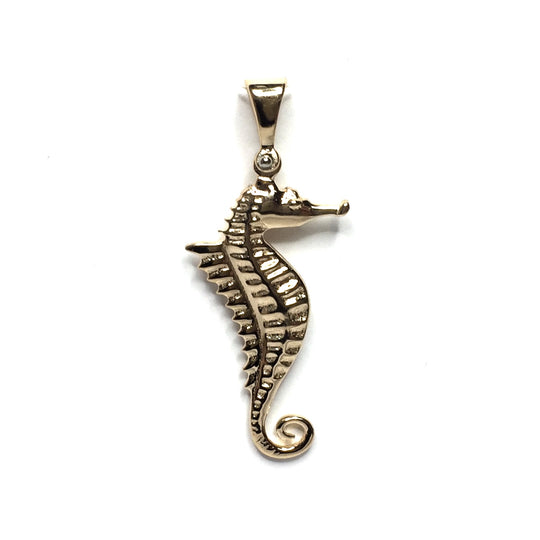 Opal Pendant Inlaid Realistic Sea Horse Design .02ct Round Diamond 14k Yellow Gold