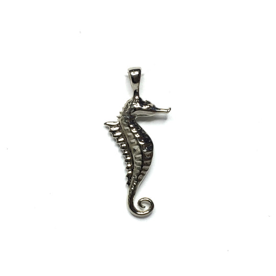 Opal pendant inlaid realistic design sea horse 14k white gold