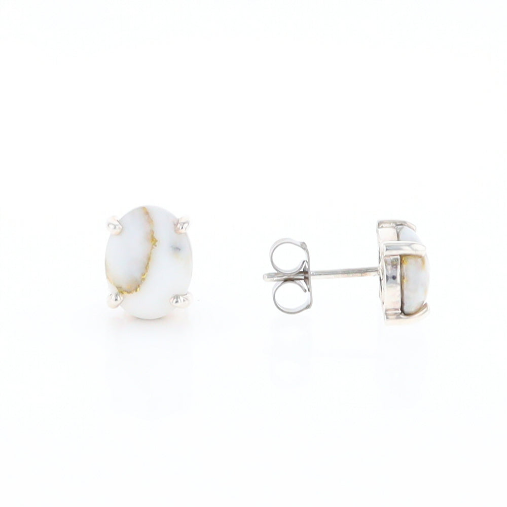 Gold Quartz Cabochon Stud Earrings