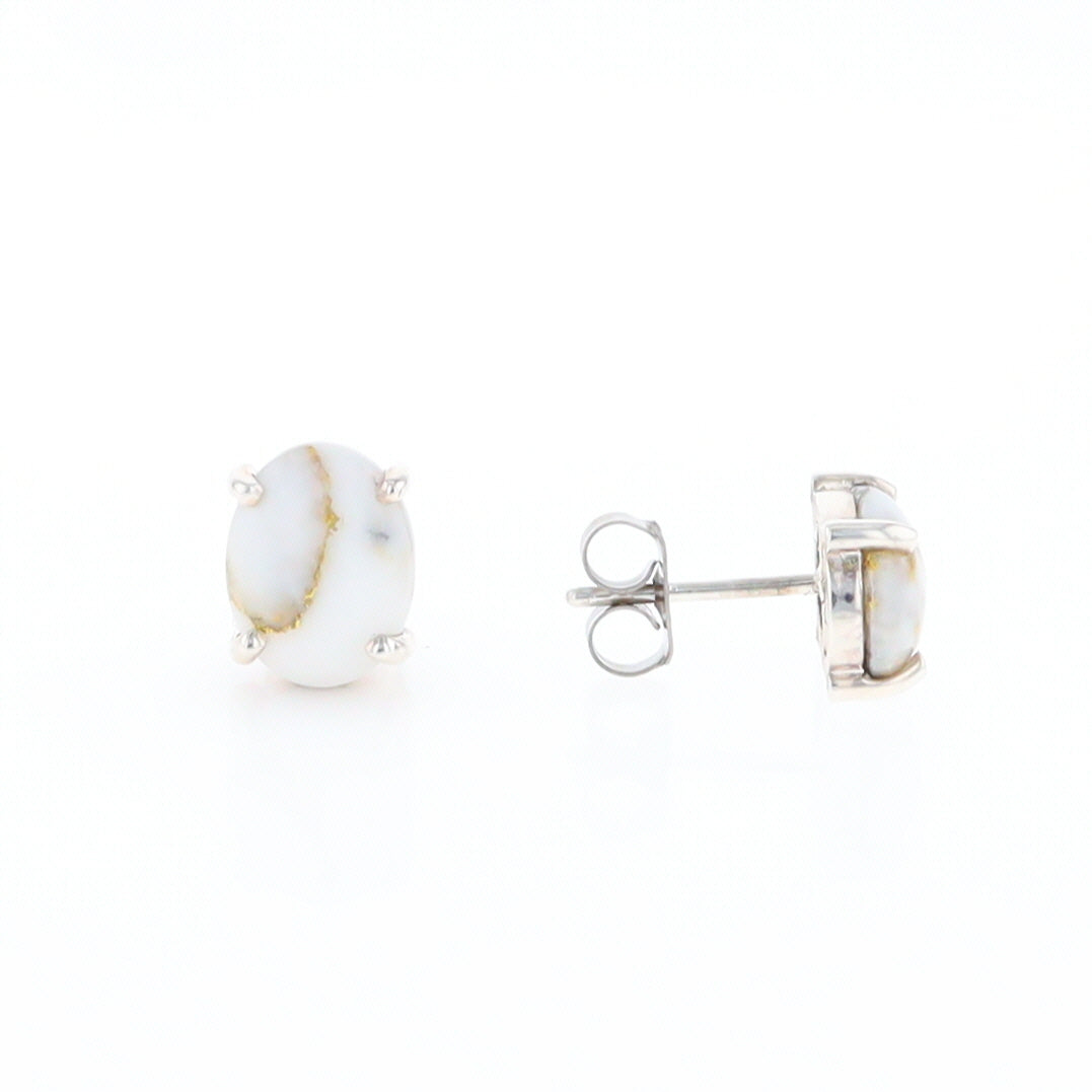 Gold Quartz Cabochon Stud Earrings