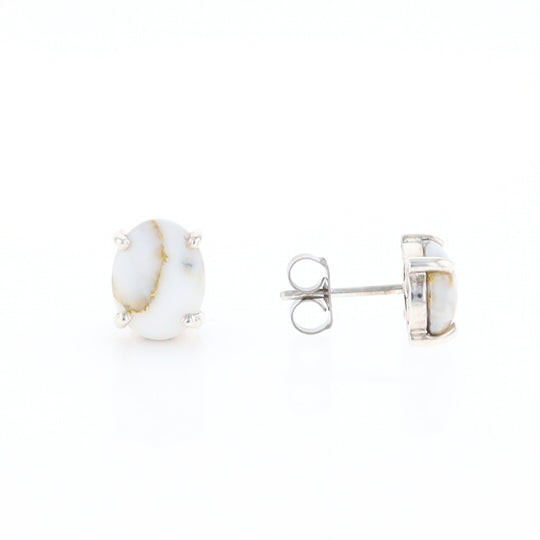 Gold Quartz Cabochon Stud Earrings