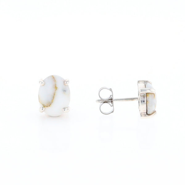 Gold Quartz Cabochon Stud Earrings