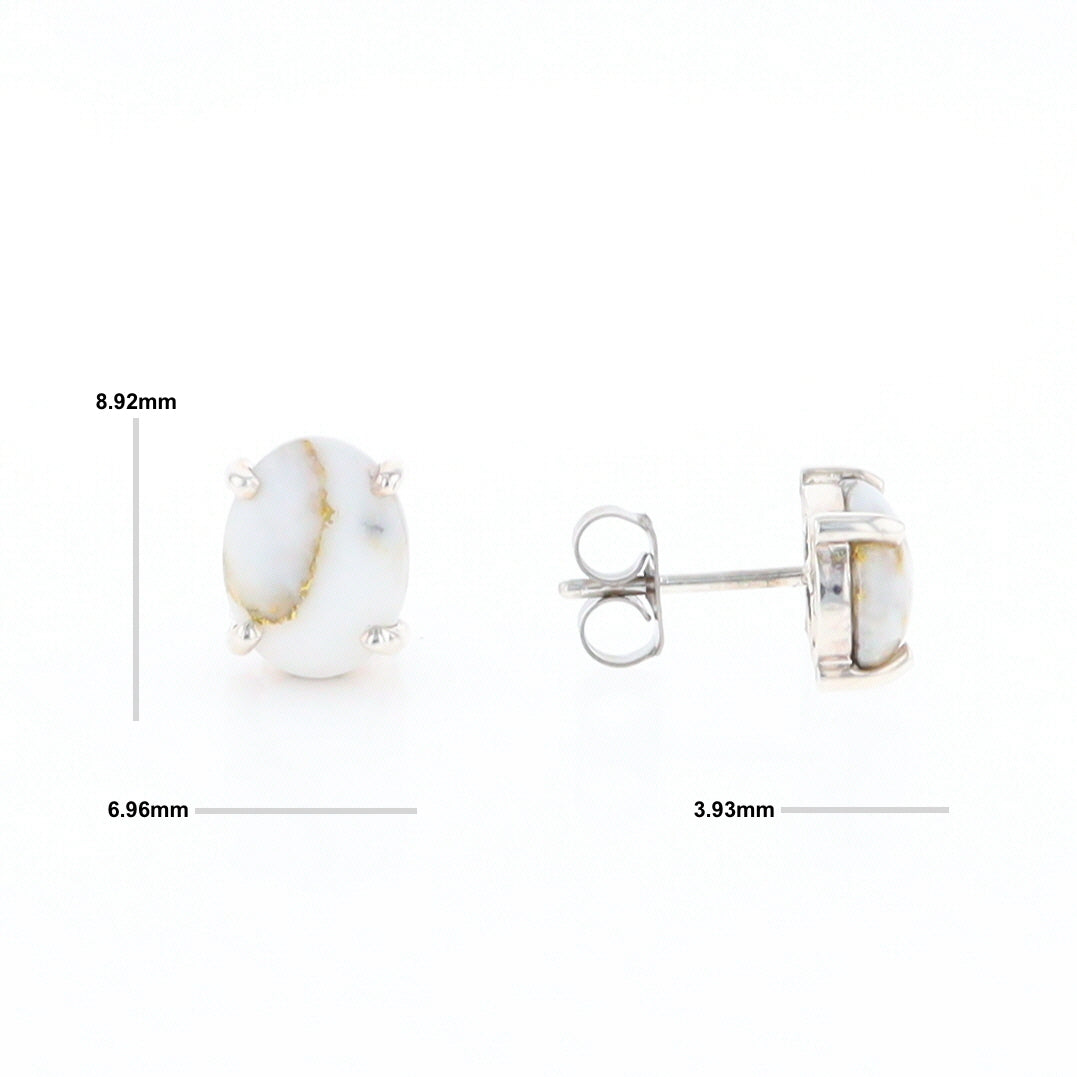 Gold Quartz Cabochon Stud Earrings