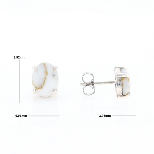 Gold Quartz Cabochon Stud Earrings
