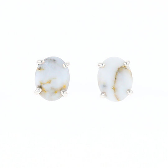 Gold Quartz Cabochon Stud Earrings