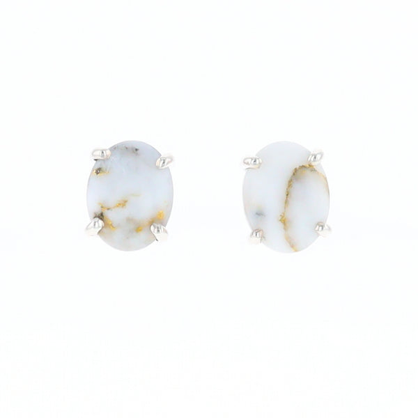 Gold Quartz Cabochon Stud Earrings