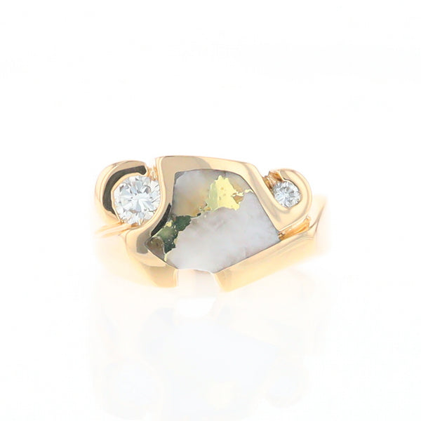 Gold Quartz Ring Geometric Shape Inlaid with 0.30ctw Round Diamonds