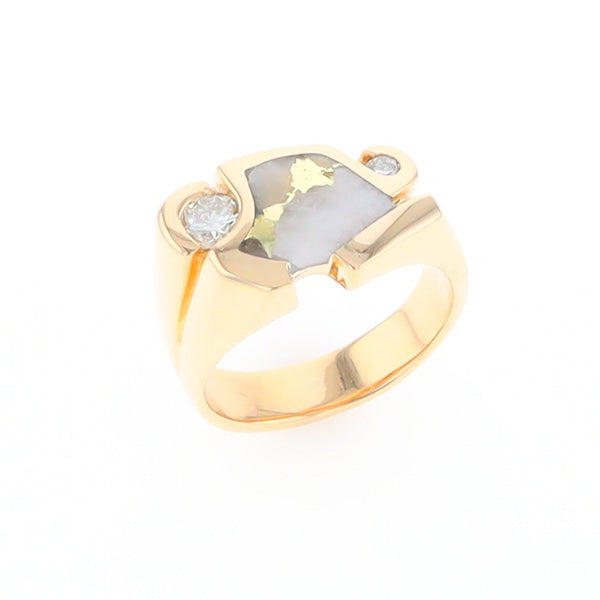 Gold Quartz Ring Geometric Shape Inlaid with 0.30ctw Round Diamonds