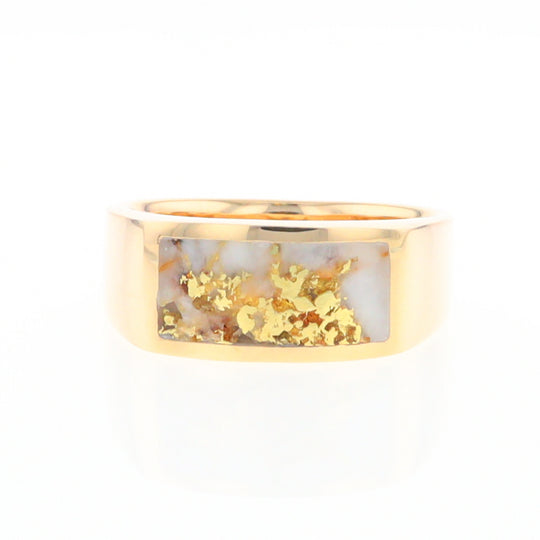 Gold Quartz Ring Rectangle Inlaid Design