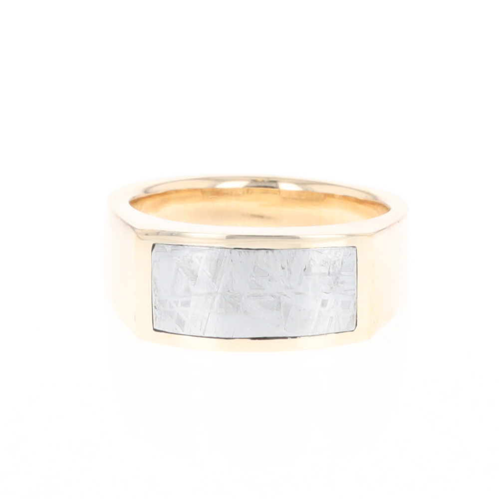 Rectangle Meteorite Inlaid Ring