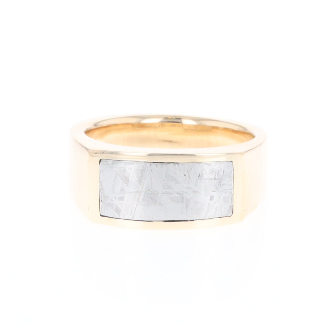 Rectangle Meteorite Inlaid Ring