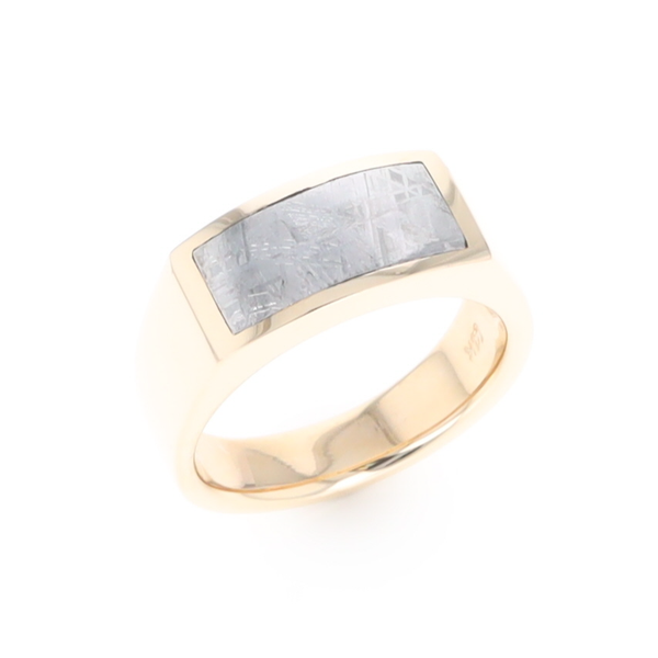 Rectangle Meteorite Inlaid Ring