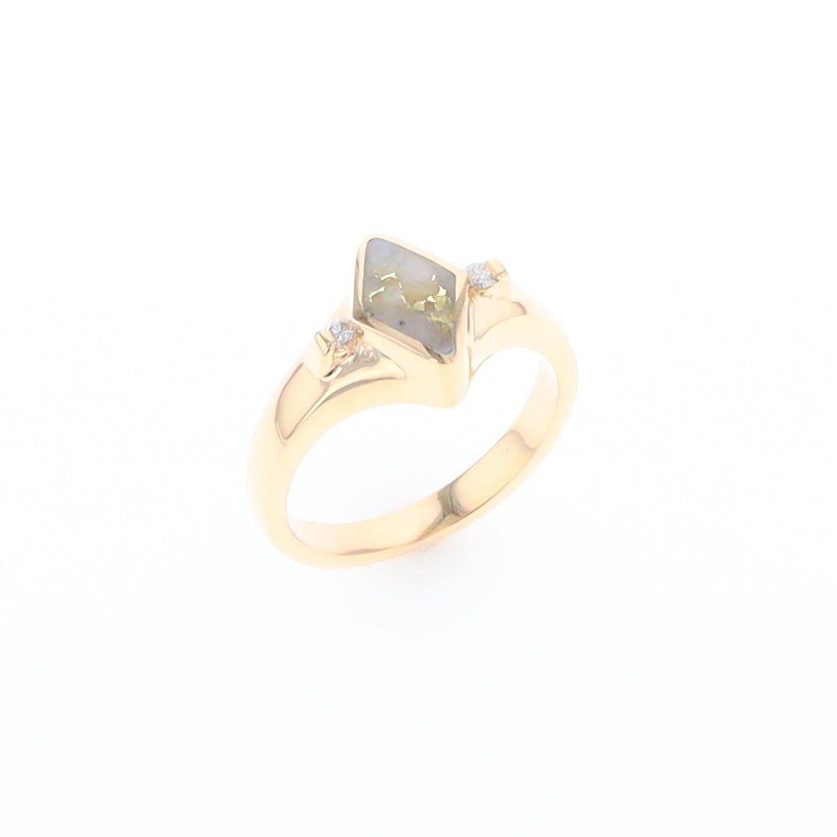 G2 Gold Quartz Ring Diamond Shape Inlaid with 0.05ctw Round Diamonds
