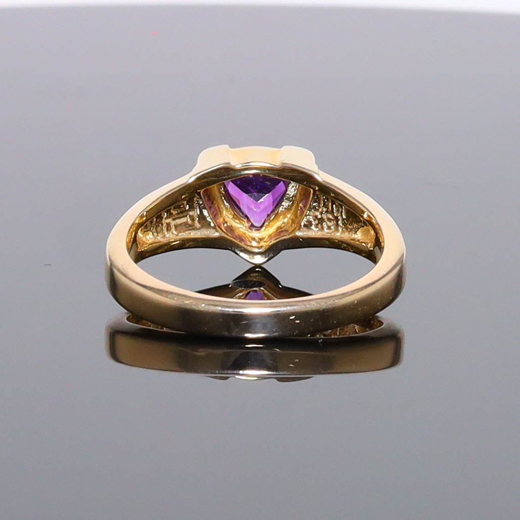 Opal Rings 2 Section Inlaid Design with Trillion Cut Amethyst Center