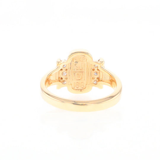 Gold Quartz Ring Oval Inlaid Design with .24ctw Round Diamonds