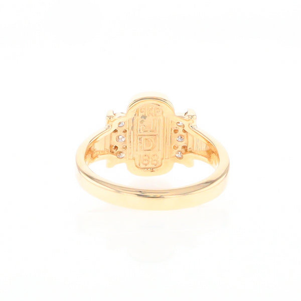 Gold Quartz Ring Oval Inlaid Design with .24ctw Round Diamonds