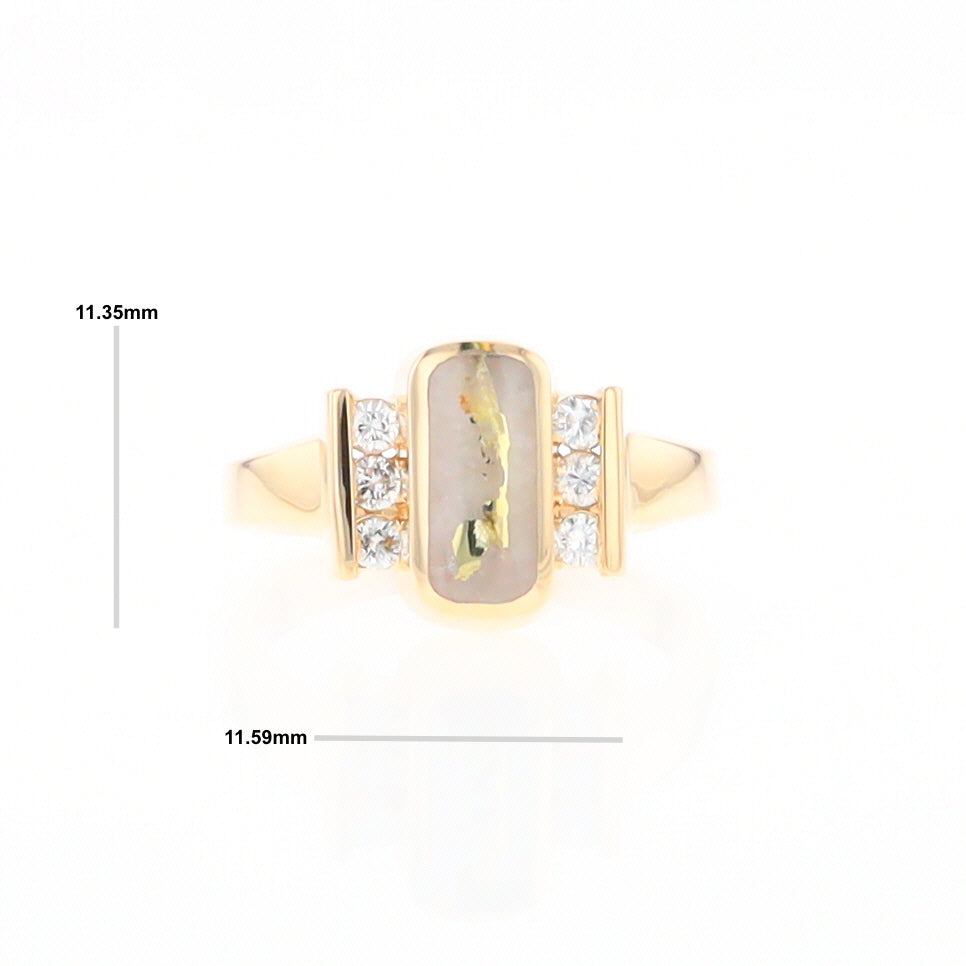 Gold Quartz Ring Oval Inlaid Design with .24ctw Round Diamonds