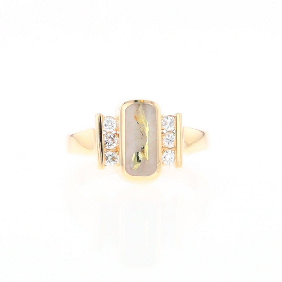 Gold Quartz Ring Oval Inlaid Design with .24ctw Round Diamonds