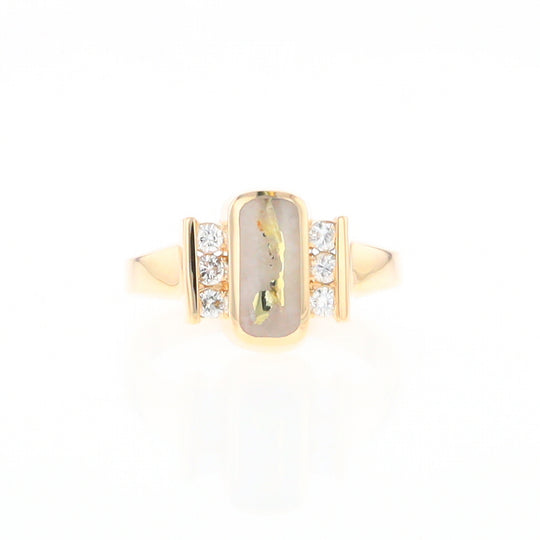 Gold Quartz Ring Oval Inlaid Design with .24ctw Round Diamonds