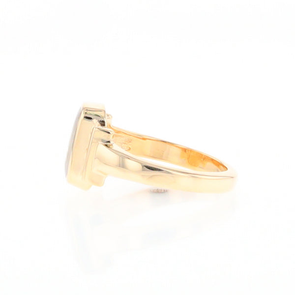 Gold Quartz Ring Oval Inlaid Design with .24ctw Round Diamonds