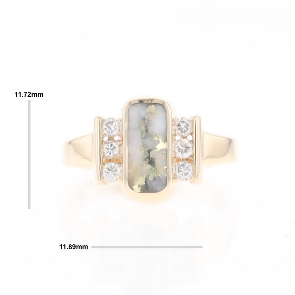 Gold Quartz Ring Oval Inlaid Design with .24ctw Round Diamonds