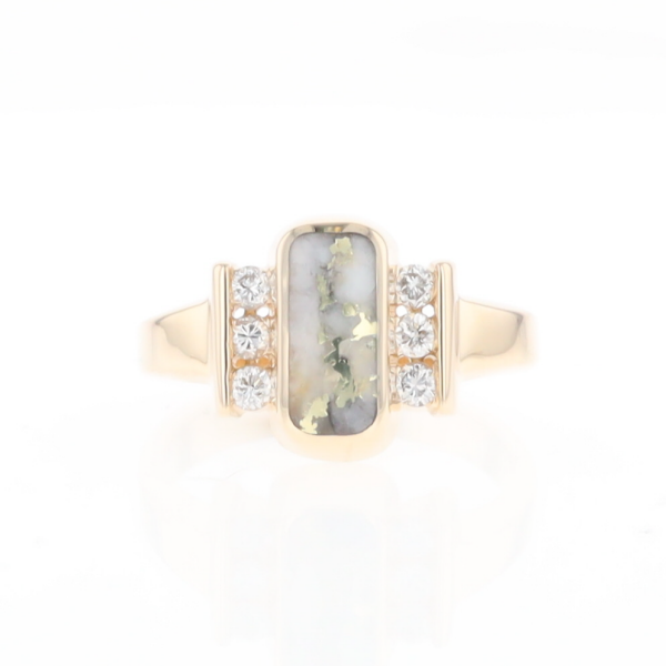 Gold Quartz Ring Oval Inlaid Design with .24ctw Round Diamonds