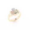 Gold Quartz Ring Oval Inlaid Design with .24ctw Round Diamonds