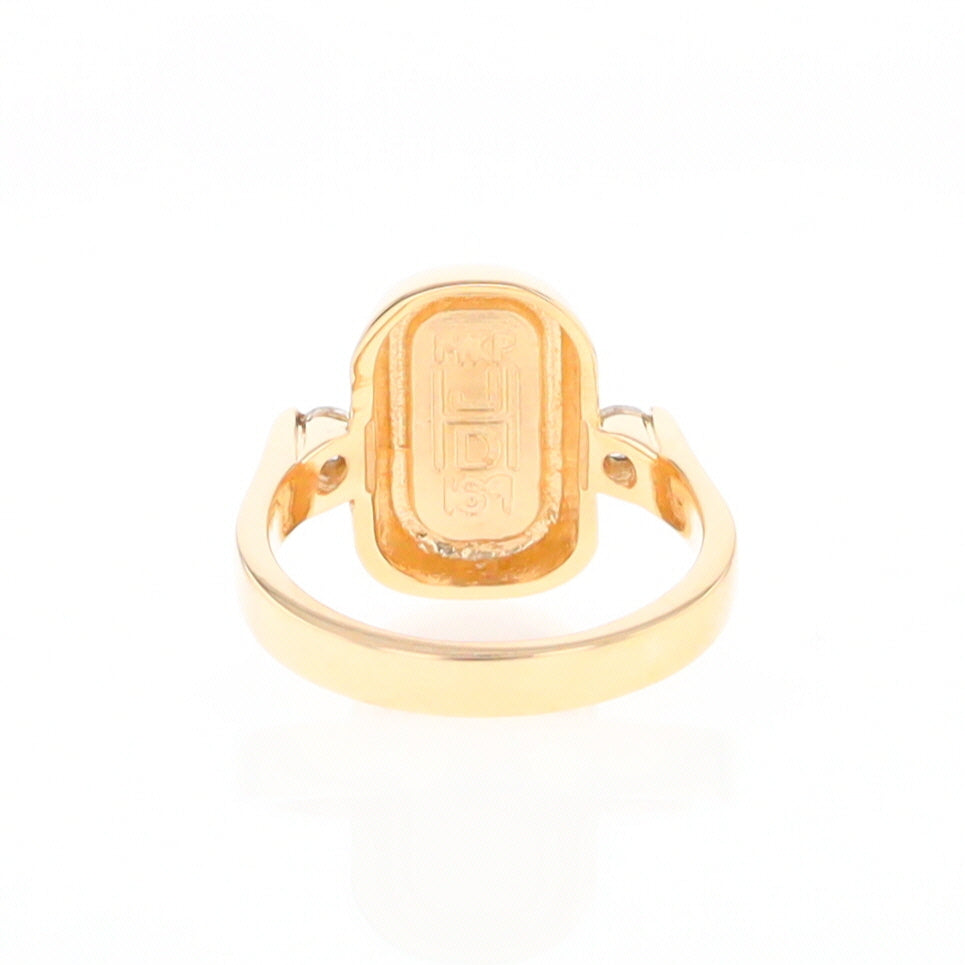 Gold Quartz Ring Oval Inlaid Design with .06ctw Round Diamonds